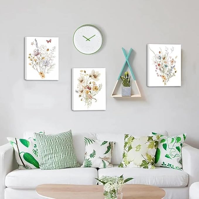 Wildflower Canvas Wall Art,Watercolor Flower Wall Art Poster, Colorfull Minimalist Floral Picture Printing,Farmhouse Living Room Bedroom Office Decoration (8”X 10”Framed)