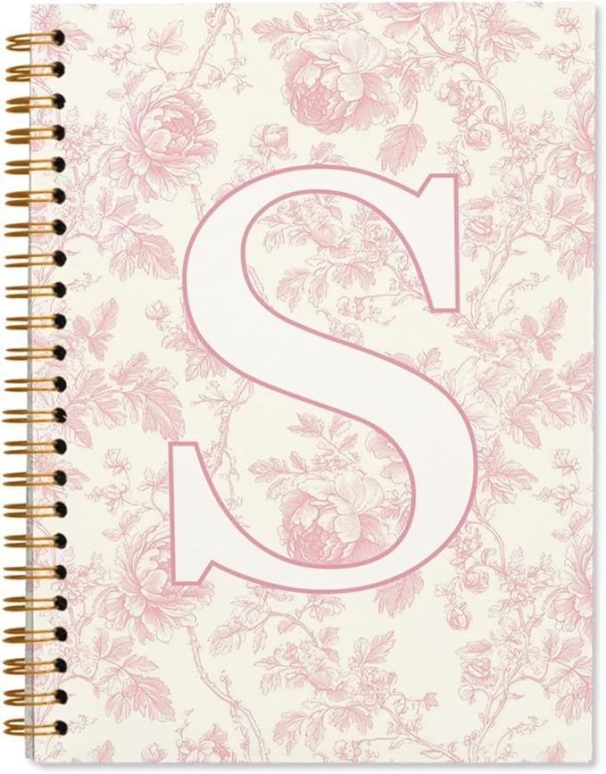Pink Initial Notebook Embroidered S, Teacher Journal,Aesthetic Notebook, Monogrammed Personalized Stationery Gifts for Women,Preppy School Supplies for Girls 5.5x8.3