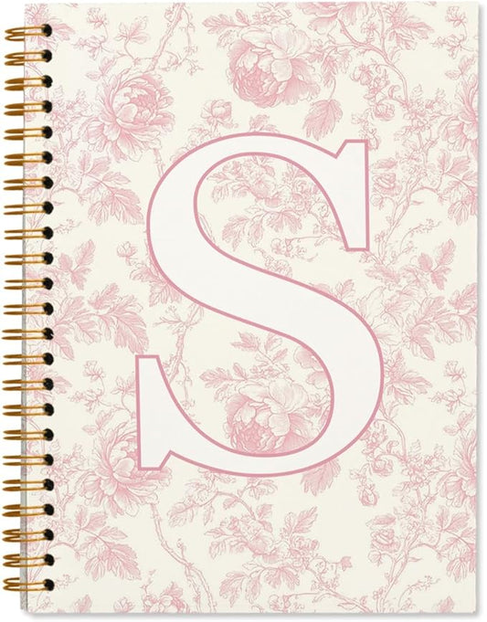 Pink Initial Notebook Embroidered S, Teacher Journal,Aesthetic Notebook, Monogrammed Personalized Stationery Gifts for Women,Preppy School Supplies for Girls 5.5x8.3
