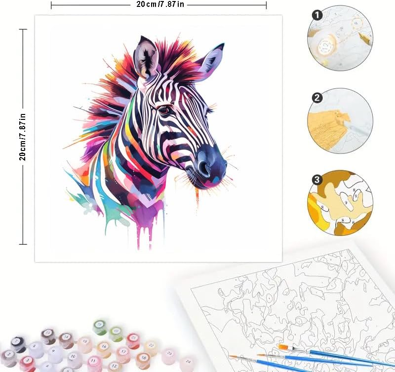 TAOPAOLAB Rainbow Zebra Digital Painting Kit for Adults - DIY Colorful Zebra Oil Painting on Canvas 7.87x7.87In, Framed Acrylic Paint Kit, Good for Beginners, Animal Art or Gift Artwork - Image 2