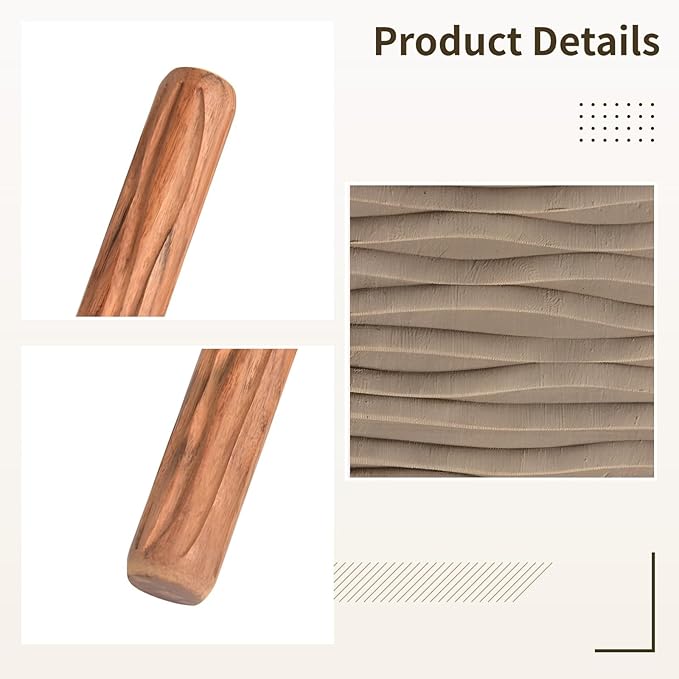 Generic Pottery Texture Rollers, 5 Wooden Embossing Tools, Clay Rolling Pins For Ceramics, School Art Supplies