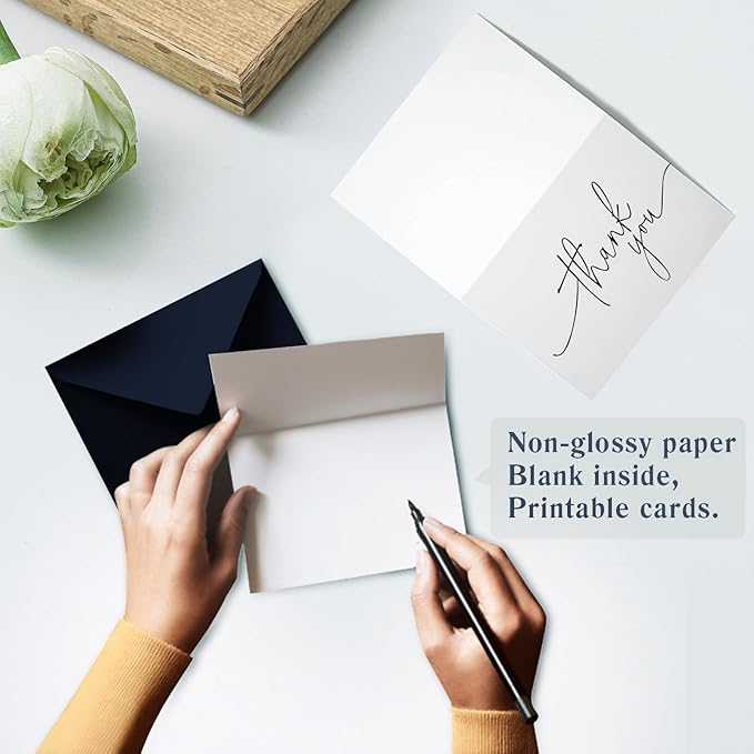 Goefun Thank You Cards with Envelopes 144 Pack Bulk 4×6 Navy Blue Blank Thank You Notes, Unique Designs for Small Business, Funeral, Wedding, Baby Shower Boy and Graduation