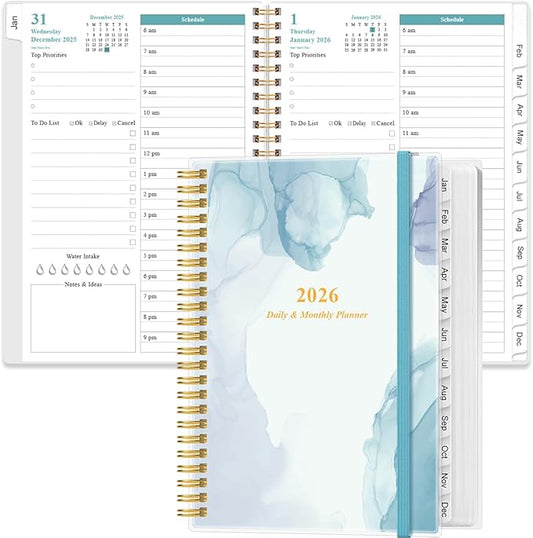 2026 Daily & Monthly Planner - One Page Per Day, Daily Planner from January 2026 to December 2026, Planner 2026 with 12 Monthly Tabs, 6.4" x 8.5", Rose Flower