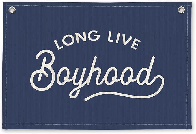 Navy Blue Long Live Boyhood Boys Room Decor - Linen Banner Wall Hanging Canvas Banner Flag Decor for Toddler Boy Bedroom Nursery Playroom