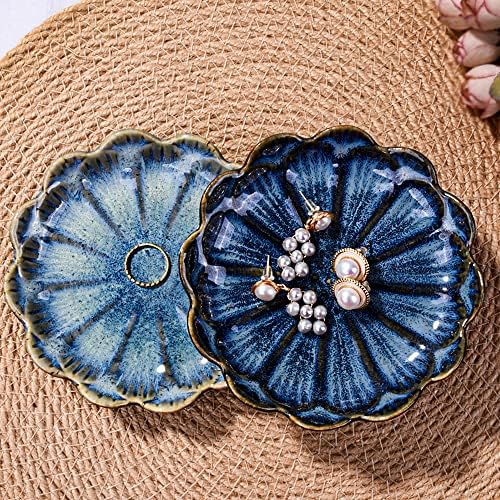 Ceramic Jewelry Tray Set of 2, 4.5'' Reactive Glaze Flower Trinket Dishes - Image 3