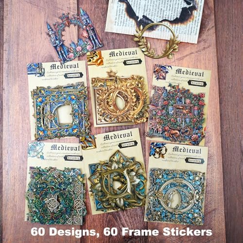 60 Pcs Medieval Frame Stickers for Scrapbooking and Journaling - Image 2