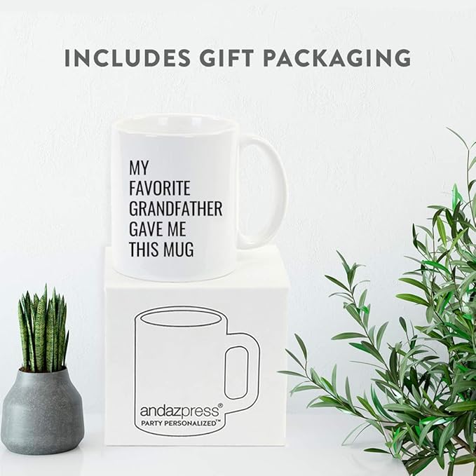 Andaz Press Funny 11oz. Coffee Mug Gift, My Favorite Grandfather Gave Me This Mug, 1-Pack, Christmas Birthday Drinking Cup for Him Her Family in Laws Relatives