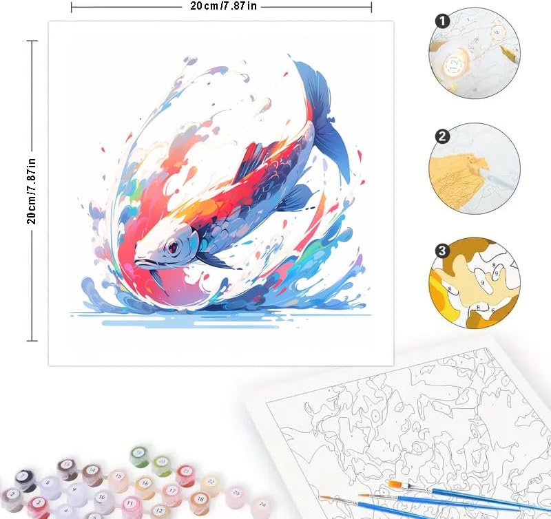 TAOPAOLAB Colorful Koi Fish Digital Painting Kit for Adults - DIY Animal Oil Painting on Canvas 7.87x7.87in, Framed Acrylic Paint Kit, Good for Beginners, Home Decor or Gift Artwork - Image 2