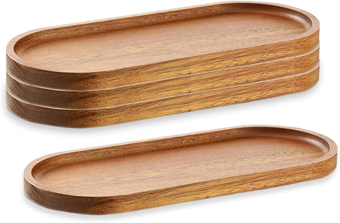 4Pack Wood Serving Trays 11.5x4 Inch Charcuterie Boards Oval Wooden Plates Wood Serving Platter Cheese Dinner Plates Bulk for Dessert Snack Bread Fruit Appetizer Dishes