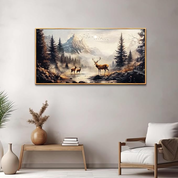 KELIYUAN Large Canva Wall Decor For Living Room Wood Framed Wall Art For Bedroom Office Murals Landscape Painting Of Elk Mountain Pictures Modern Restaurant Room Home Decorations Aesthetics 30"X60"