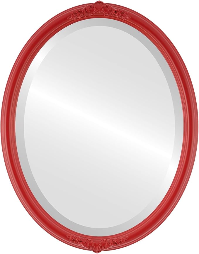 OVALCREST Oval Beveled Wall Mirror for Home Decor - Contessa Style - Holiday Red - 26" x 22"
