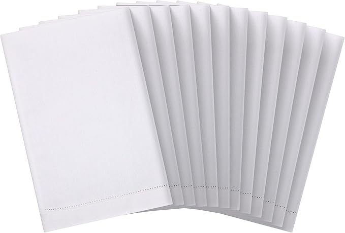 Mixweer 16 Pcs 14" x 22" White Linen Hemstitched Hand Towel Linen Tea Towels for Embroidery Dish Towels for Bathroom Kitchen Home