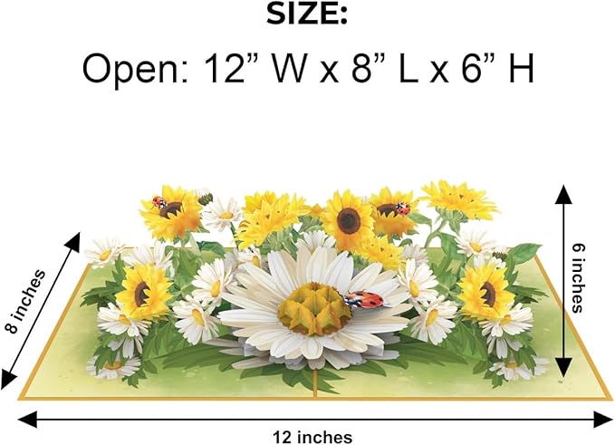 iGifts And Cards You Make the World Brighter Ladybug 3D Pop-Up Card – 6"x8" Sunflower & Daisy Bouquet with Notecard – Uplifting All-Occasion Greeting for Friends, Her, Encouragement, or Just Because