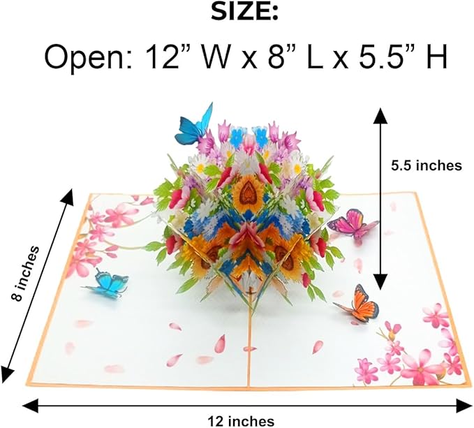 iGifts And Cards Flower Vase Magic Pop Up Card – 6" x 8" 3D Floral Bouquet Greeting with Butterflies for Birthday, Mother’s Day, Anniversary, Thinking of You, Surprise Gift with Envelope