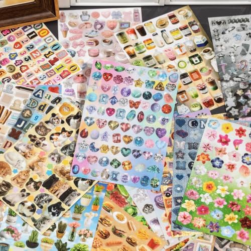 Japanese Retro Sticker Book, 800 Cartoon Stickers Book with Art Coated Paper Creative Activity Stickers for Adults, DIY Scrapbooking Phone Cases Laptops Party Gifts (Poem Drops) - Image 3