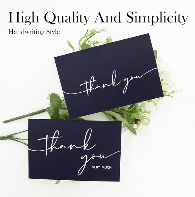 NESCCI 100 PCS Thank You Cards With Envelopes and Stickers，Classy 4x6 Blank Thank You Cards,Thank YouNotes for Wedding, Small Business, Baby & Bridal Shower (Navy Blue)