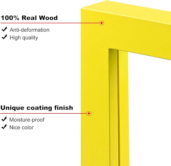 KINLINK 6x8 Picture Frames Yellow, Solid Wood Frames with Acrylic Plexiglass for Pictures 4x6 with Mat or 6x8 without Mat, Tabletop and Wall Display Photo Frame, Set of 4