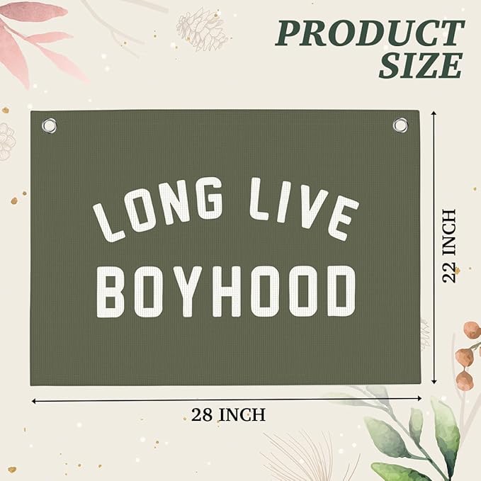 Dark Green Long Live Boyhood Boys Room Playroom Wall Decor Vintage Sports Decor for Nursery Playroom Kids Bedroom Dorm Toddler Decorations 22x28 Inch