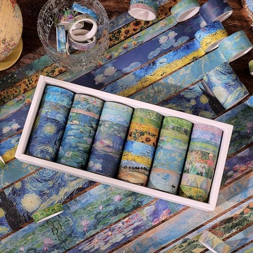 emmoolife 32 Rolls Washi Tape Set, Oil Painting Decorative Masking Tape, Van Gogh Adhesive Tape for Bullet Journal, DIY Crafts Gift, Party Decorations, Junk Journal, School Supplies - Image 6