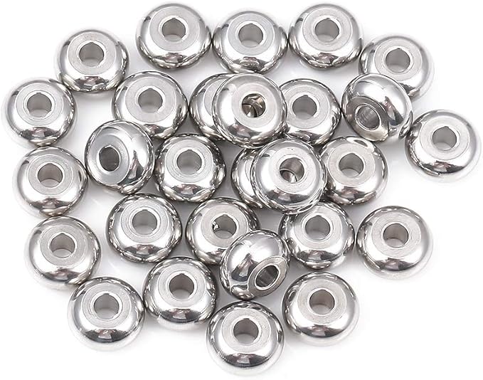 Stainless Steel Spacer Beads 8x4mm Rondelle Loose Charm Caps Beads for DIY Jewelry Making 50pcs with 2.5mm Hole