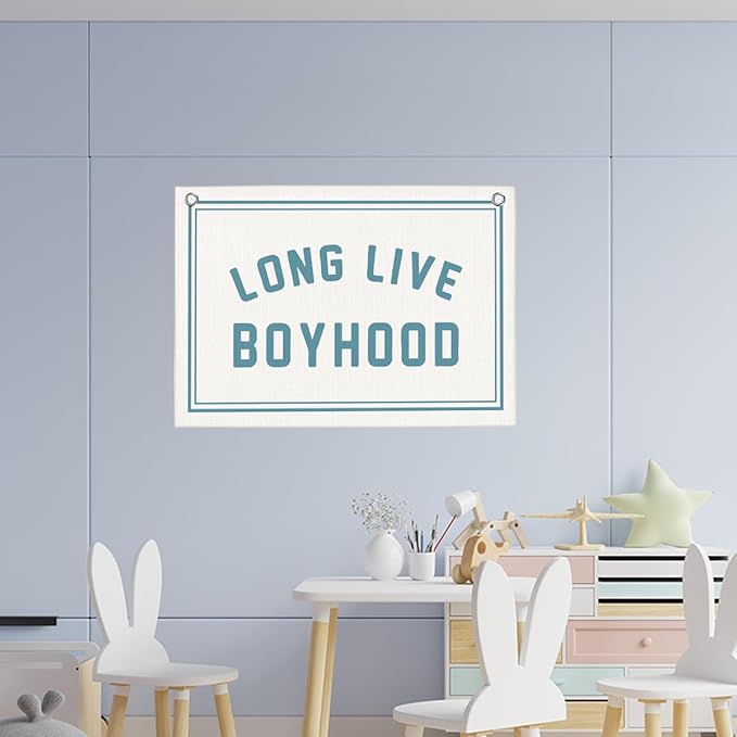 Light Blue Long Live Boyhood Boys Room Playroom Wall Decor Vintage Sports Decor for Nursery Playroom Kids Bedroom Dorm Toddler Decorations 22x28 Inch