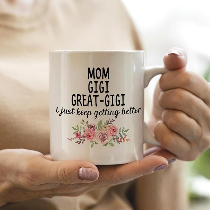 IWXYI Great Gigi Coffee Mug - Great Gigi Gifts for Birthday Mothers Day, 11oz Floral Mother‘s Day Coffee Mug Ceramic, Mothers Day Gifts