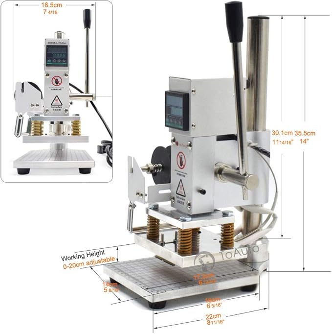 Upgraded Hot Foil Stamping Machine 10x13cm Leather Bronzing Pressure Mark Machine 110V with Full Scale on The Base Plate for PVC Leather PU Paper Logo Embossing