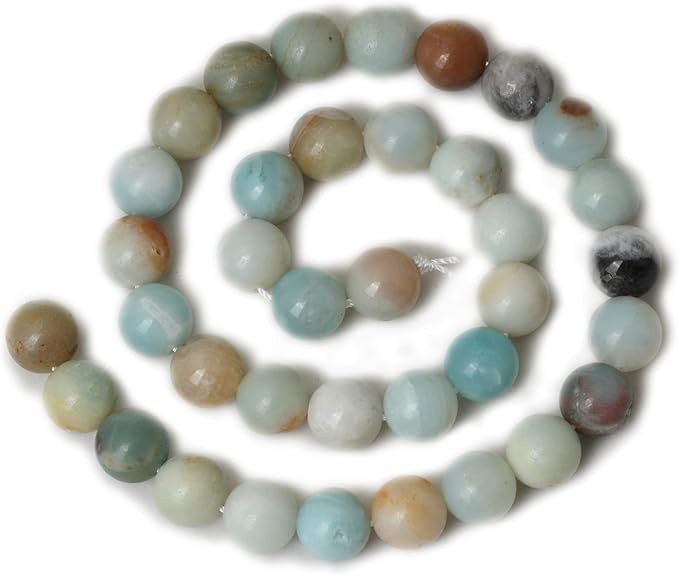 35PCS 10mm Natural Mix Color Amazonite Gemstone Round Loose Beads Stone Beads for Jewelry Making DIY 1 Strand 15"