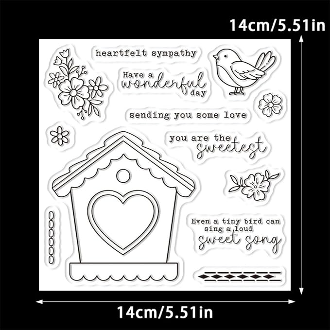 Birdhouse Flower Stamps and Cutting Dies for Card Making DIY Transparent Silicone Clear Stamp and Metal Die Cuts Sets for Scrapbooking Paper Greeting Cards Decor Seals Craft Supplies