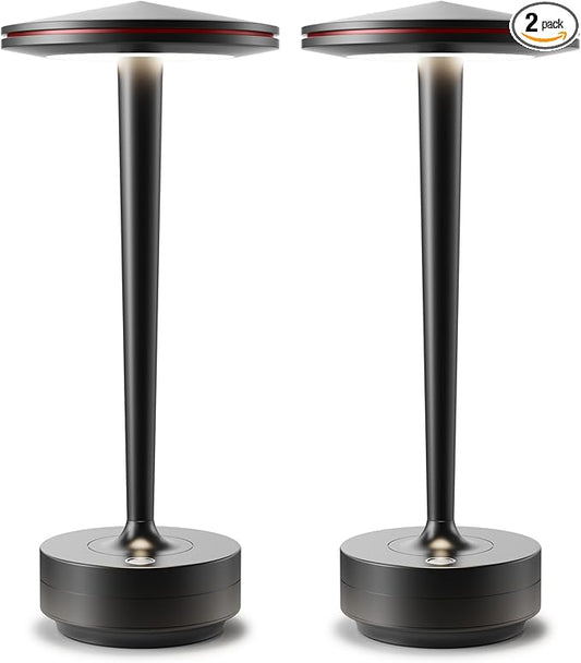 2pack Rechargeable Cordless Table Lamp, LED Portable Powered LED Battery Light 6000mAh USB Desk Lamp, for Restaurants Outdoor (2pack Black)