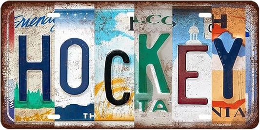 Hockey Metal Sign Wall Decor Vintage Sports Posters Gifts for Men Ice Hockey License Plate Wall Art Room Decor Sport Tin Signs Hockeys Party Decorations for Boys Bedroom Accessories 12x6 Inch