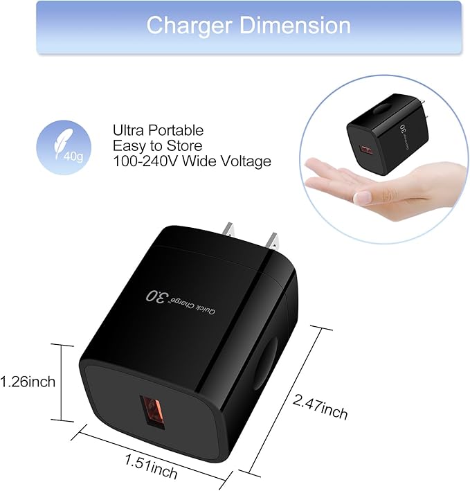 Car Charger Adapter+Quick Charge 3.0 Wall Charger Block Plug+6ft USB Type C Fast Charging Cable for Samsung Galaxy S25 S24 S23 S22 S21 S20 FE/Ultra/Plus 5G Note 20/10 Z Fold7/Flip7 A17 A35 A16 A15 A54