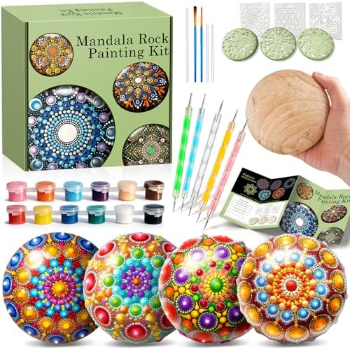 Mandala Rock Painting Kit - 5 Large Wooden Rocks for Painting with 6 Stencil Supplies - Mandala Dotting Tools Kit - Dotting Tools for Paint Rocks - Dot Art and Crafts for Adults Woman by Catcrafter