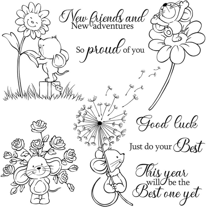 Dandelion Trunk Mouse Stamps and Cutting Dies for Card Making DIY Transparent Silicone Clear Stamp and Metal Die Cuts Sets for Scrapbooking Paper Greeting Cards Decor Seals Craft Supplies