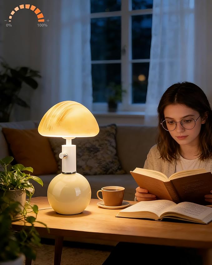 Lightdot Mushroom Lamp Table Lamp for Bedroom, Small Ceramic Bedside Table Lamps for Living Room Night Stands, Cute Unique Aesthetic Modern Mid Century Desk Lamp for Home Decor