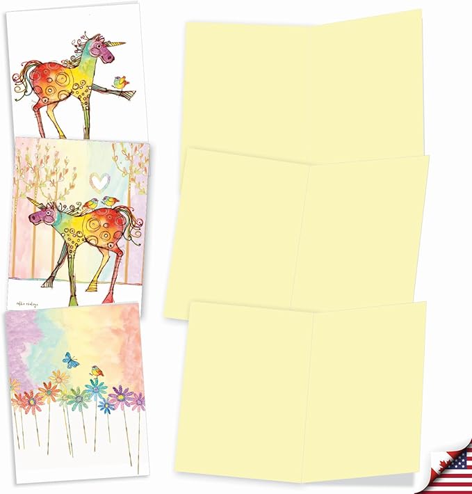 The Best Card Company Assorted Blank Greeting Card Box Set - Incl. 20 Cards + Envelopes - 10 Unique Designs - Perfect for Thank Yous, Invitations, More - Happy Unicorns AM7245OCB-B2x10
