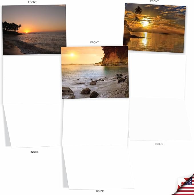 The Best Card Company - 20 Landscape Nature Note Cards Blank (4 x 5.12 Inch) (10 Designs, 2 Each) - Sun Settings AM1740OCB-B2x10