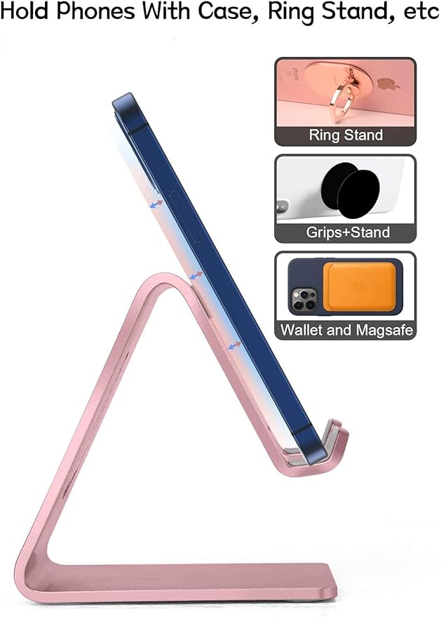 Desk Cell Phone Stand, Phone Holder, Desktop Phone Cradle Dock for iPhone17 16 15 14 pro 11 X Xs max 8 7 6 6s Plus SE 5 5S Samsung All Smart Phones,Pink