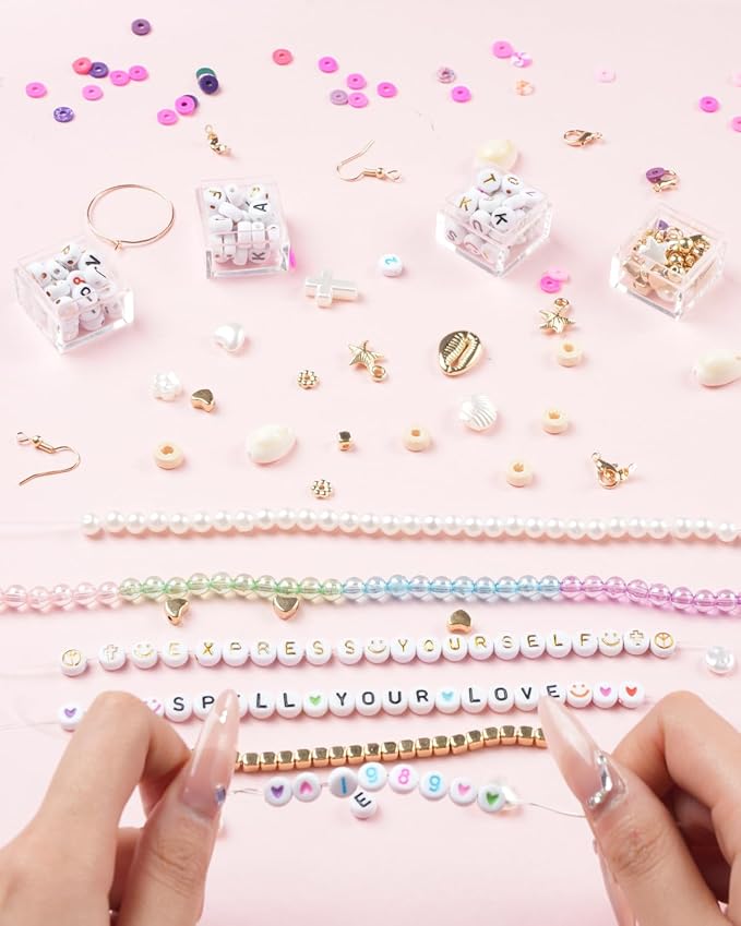 BestNow Friendship Bracelet Making Kit with 28 Colors 4200Pcs Clay Beads 400Pcs Letter Beads for Jewelry Making Cute Charm Number Heart & Pattern Beads Ideal Gifts for Girls 6-13