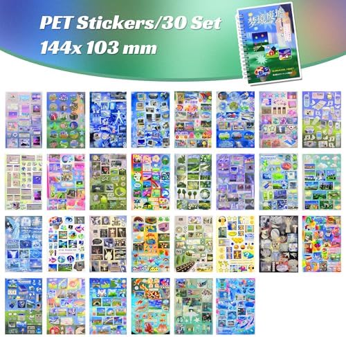 TikTok Viral Dreamcore Sticker Book– Japanese Retro Sticker Book with 30 Unique Pages, 9 Shiny, 12 Matte & 9 Smooth Sheets, Scrapbook Book for Journaling, DIY, Laptop & Phone Decoration（Dreamcore 3） - Image 5