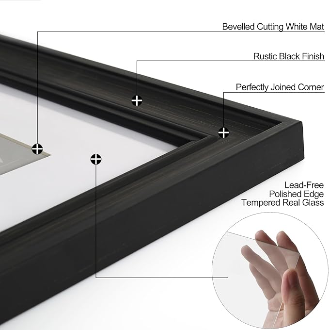 Yaetm Black 4x6 Picture Frame Set of 4, 1.4” Wide Molding & Distressed Black Photo Frames with HD Tempered Glass, Display on Tabletop & Wall Mounting