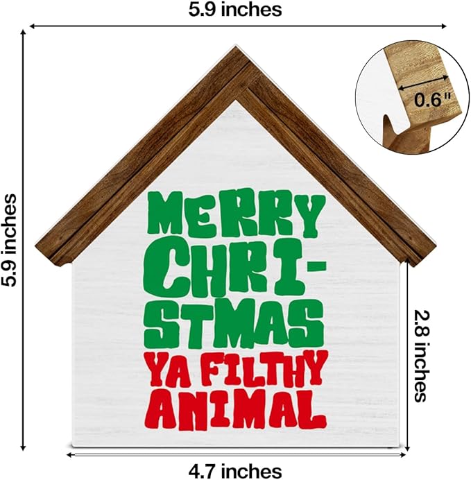 Funny Christmas Decor, Merry Christmas Ya Filthy Animal House Shaped Wood Sign, Xmas Decorations for Farmhouse Home Office