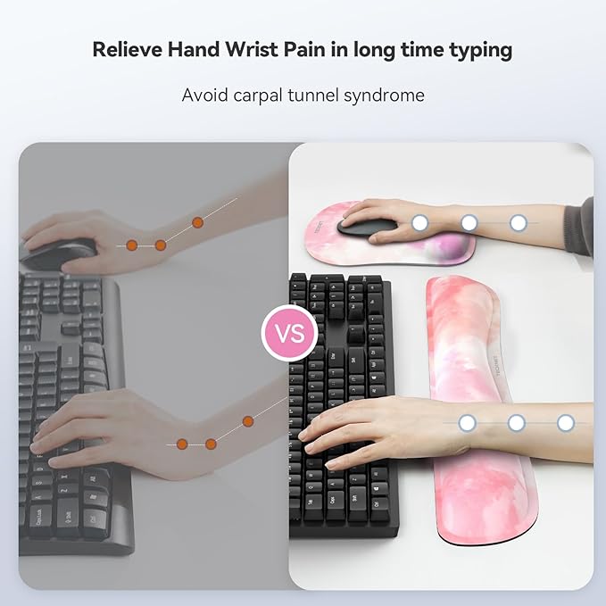 TECKNET Keyboard Wrist Rest and Mouse Pad with Wrist Support, Memory Foam Set for Computer/Laptop/Mac, Lightweight for Easy Typing & Pain Relief Ergonomic Mousepad (Pink Flower)