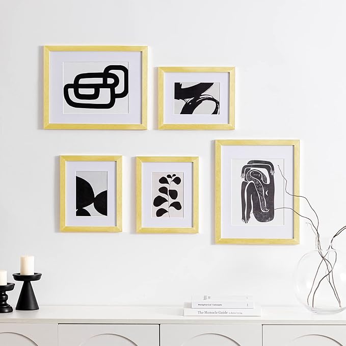 eletecpro 8x10 Picture Frames Set of 9 Classic Gallery Wall Frame Set, Displays 5x7 with Mat or 8x10 No Mat, Picture Frames Collage Wall Decor, Gold Frames for Home Decor