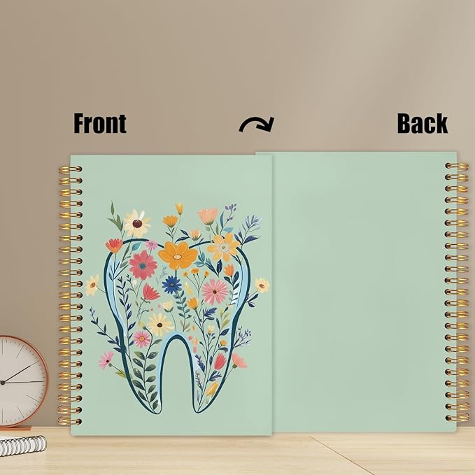 WUCHJ Dentist Gifts Notebook Journal, Dental Assistant Office Gifts for Women, Green Floral Tooth Dental Spiral Notebook Journal for Note Taking, Dentist Office Supplies, 5.5x8.3 Inch