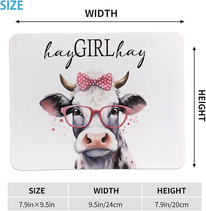 Rusenbao Cow Mouse Pad for Desk, Cow Gifts for Women, Non-Slip Rubber Base Mouse Pads for Wireless Mouse, Computers, Laptop, Office, 9.5x7.9 Inch