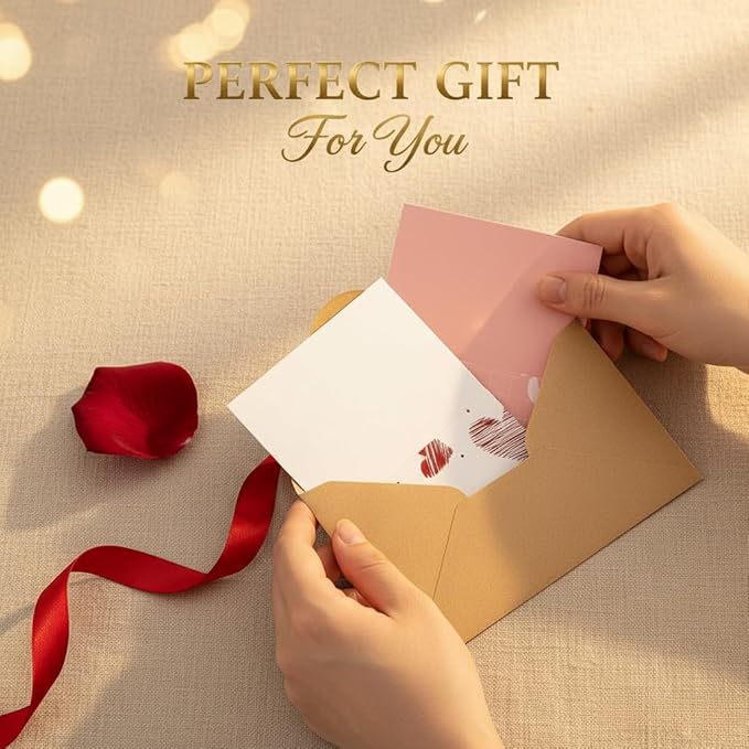 Couples Romantic Heartfelt Paper Love Cards Set 6 Mini Greeting Notes with Envelopes, Express Affection for Any Occasion