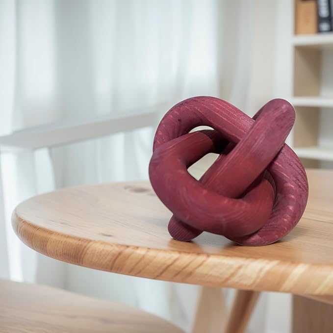 GUDAGUU Wood Knot Decor -Coffee Table Decor Shelf Decor Table Books Hand Carved Home Decoration Boho Country Rustic Modern Shabby Chic Style 3 Link Wooden Knot Chain Link Decor (Burgundy)