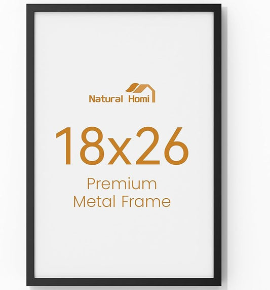 18x26 Aluminum Metal Picture Frame,Tempered Glass Black Large 18 x 26 Poster Frame for Puzzles Photos or Artwork to Wall Mount Horizontal or Vertical for Decor House,Office,Hotel
