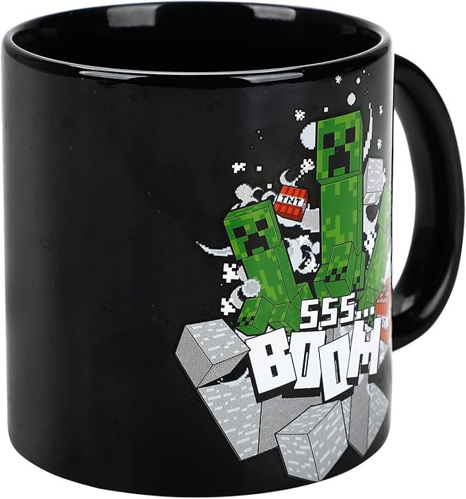 Bioworld Minecraft Creeper Boom 16 Oz Black Ceramic Mug